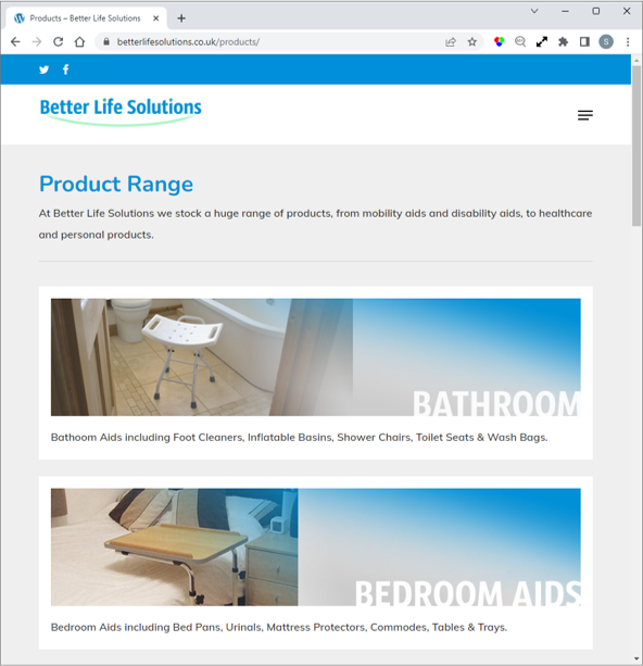 screenshot of Better life solutions website