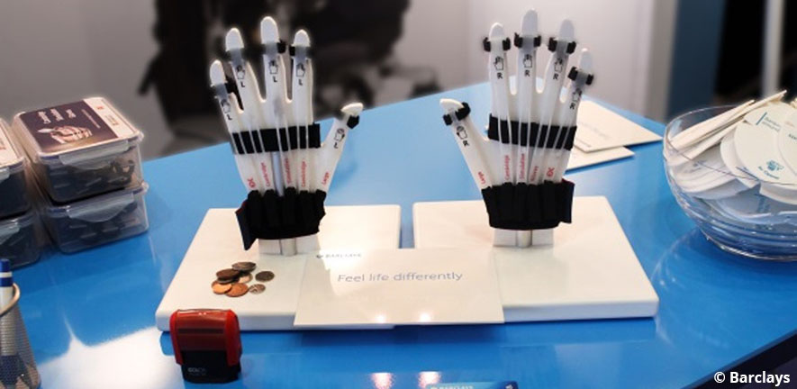 Photograph of Cambridge Simulation Gloves used on a Barclays workshop table